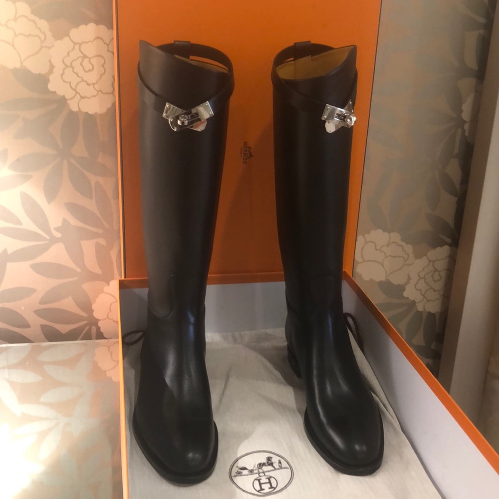 Hermès calfskin palladium buckle Japanese boots